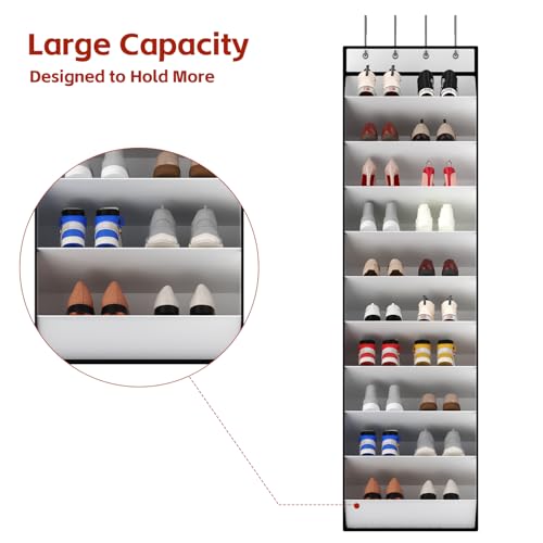 KEEPJOY 10 Tiers White Over Door Shoe Organizer Storage, Hanging Shoe Holder for Door with Large Deep Pockets, Fit 20-30 Pairs Shoe Rack for Sneakers, Boots (White)