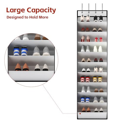 KEEPJOY 10 Tiers White Over Door Shoe Organizer Storage, Hanging Shoe Holder for Door with Large Deep Pockets, Fit 20-30 Pairs Shoe Rack for Sneakers, Boots (White)