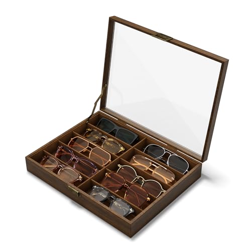 NEWLOOP 10/20/30 Wooden Pattern Sunglass Organizer Multiple Pairs of Eyeglass Ultra-thin Frame Storage Box for Women Men