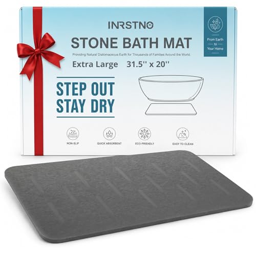 31.5"x19.7" Stone Bath Mat for Bathroom, Large Diatomite Bathmat | Super Absorbent, Modern Quick Drying Diatomite Bathmats, Non-Slip Base, Easy Clean for Shower Floor & Bathroom (Dark Gray)