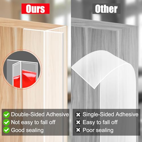 T-Shaped Door Draft Stopper 1.37 in x 20 FT Silicone Weather Stripping Door Seal Double-Sided Adhesive Draft Seal Tape for Doors Windows and Shower Glass Gaps, Side, Frame, Clear
