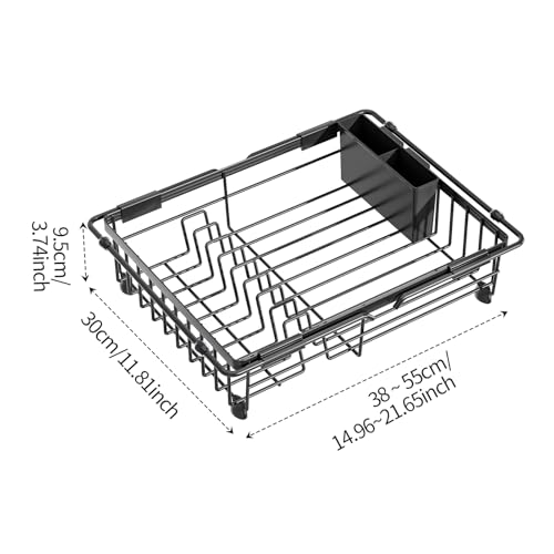 Expandable in Sink Dish Drying Rack - Adjustable Capacity Over The Sink Dish Drainer Drying Rack with Utensil Holder for Kitchen Counter, Drying Rack for Small Space,14.96“L x 11.81“W x 3.74”D