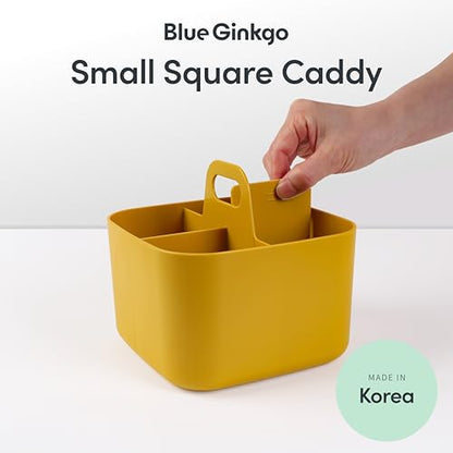 BLUE GINKGO Stackable Organizer Caddy, Square, Yellow, Made in Korea | Portable. Adjustable. Home, Office & School Storage.