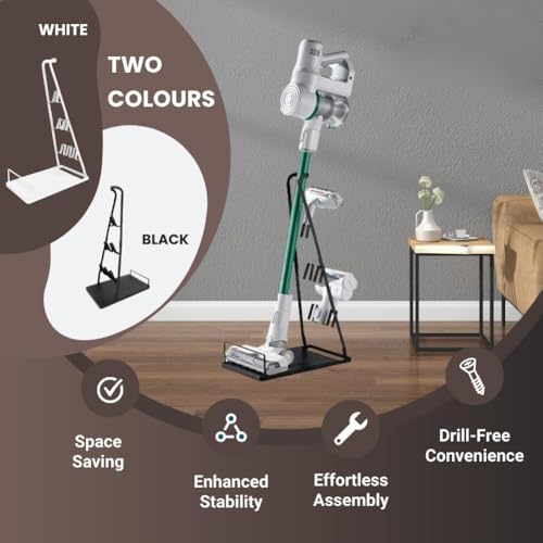 Vacuum Stand No-Drill Storage for Most Stick Vacuum Home Cleaning | metal storage frame, tool holder use, and broad stick-vac fit for clearer buying for daily cleaning,Wallless hole drilling