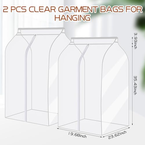 Youyole 2 Pcs Clear Garment Bags for Hanging Clothes 35'' Hanging Garment Bags Suit Cover Bags Well Sealed Garment Rack Cover for Suit Coat Dress Closet Rack (Rack Not Included)