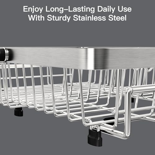 Dish Drying Rack Over The Sink with Utensil Holder | Expandable Stainless Steel Dish Drainer for Small Kitchen, Apartment, RV, Counter Space Saving, Perfect Fit, Rustproof