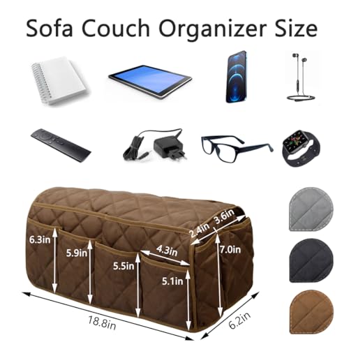 Remote Control Holder for Armchair, Armchair Caddy TV Remote Holder for Recline 14 Pockets, Non-Slip Remote Caddy Couch Caddy Organizer for TV Remote, Phone, Magazine (Brown)
