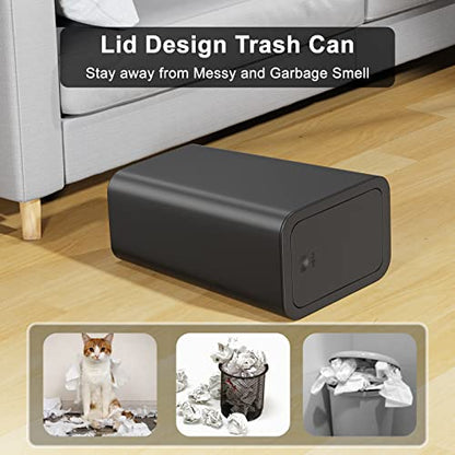 N. NETDOT 3 Pack 10 Liter Small Trash Can with lid, 2.6 Gallon,Garbage Can Slim Trash Bin Waste Basket for Bathroom,Kitchen,Bedroom,Living Room,Office,Laundry - Black