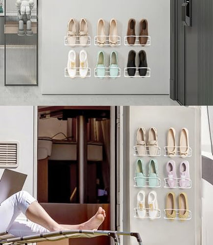 10Pack Wall Mounted Shoe Rack with Sticky Hanging Strips (White) | Very Easy to Install no Need to Drill Hanging Shoe Organizer, for RV, Door,Entryway, Bathroom, Living Room, Mud Room, Laundry