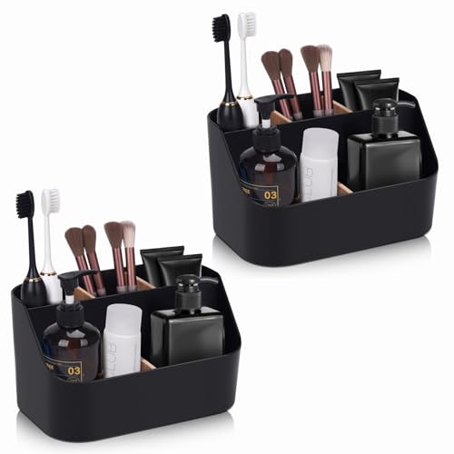 Set of 2Toothbrush Holder for Bathrooms,Bathroom Organizer Countertop,5Slot Electric Toothbrush Toothpaste Holder Razor Lotion Stand Caddy,Large Capacity Vanity Office Corner Accessories Storage Black