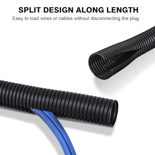 25FT - 1/2 Inch Split Wire Loom with Installation Tool - Black | Easy to Install, Flame-Retardant, Abrasion-Resistant Wire Cover for Automotive, Home & Office