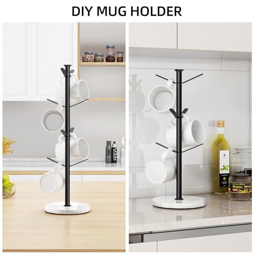 Gypie Marble Mug Holder Tree, 8 Hooks Coffee Cups Stand, New Upgraded Stable Mug Stand for Kitchen Counter Cabinet Cafe Black