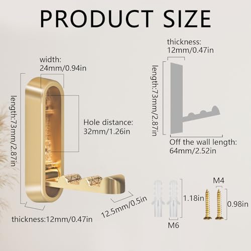 4PCS Foldable Wall Hooks, Heavy Duty Zinc Alloy Flip-Down Coat Hooks with Screw Mount, Holds up to 44 Lbs, Space-Saving Folding Wall Hangers for Bathroom, Closet, Bedroom, Entryway (Gold)