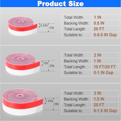 Weather Stripping Silicone Door Seal Strip 2 in x 20 ft Door Draft Stopper Self Adhesive Door Draft Tape, Side & Bottom Gaps Insulation Strip for Glass Shower Door Sliding Door Window, Clear