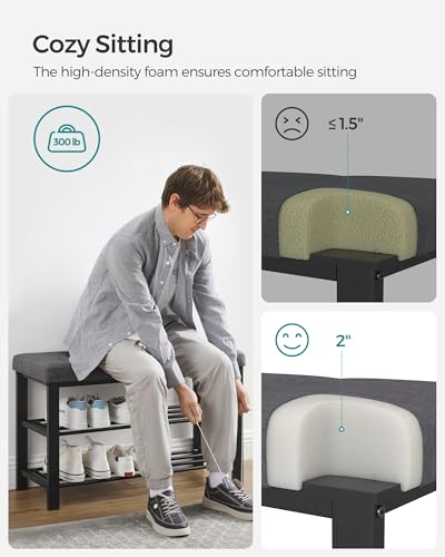SONGMICS Shoe Bench, Storage Bench, Entryway Bench with Cushion | Shoe Shelf with Seat, Space-Saving, Modern Style, 31.9"W, Dark Gray and Ink Black ULBS57GYZ