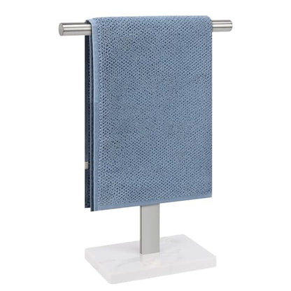 Hand Towel Holder, T-Shape Hand Towel Stand for Bathroom, Hand Towel Rack Bar Standing for Vanity Kitchen Countertop, 304 Stainless Steel (Marble Base, Brushed)