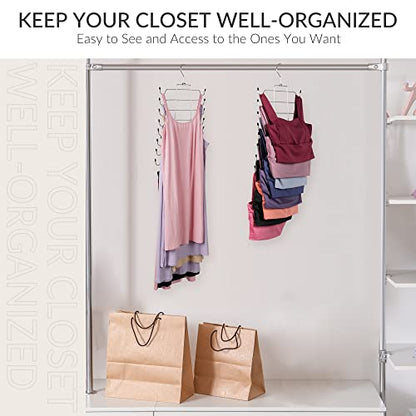 2 Pack Tank Top Hanger, Bra Organizer for Closet, Space Saving | 32 Hooks Total, Sturdy Metal, 360° Rotating, Foldable Design, Hanging Closet Organizers and Storage for Apartments and Dorms