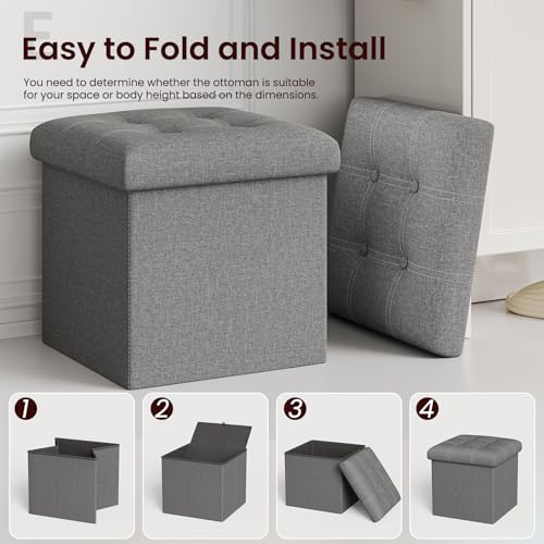 Storage Ottoman, Small Ottoman Foot Rest, Ottoman with Storage, Grey | Ottoman, 15-Inch Foldable Design with Hidden Storage & Padded Seat, Ideal for Dorm, Living Room & Bedroom