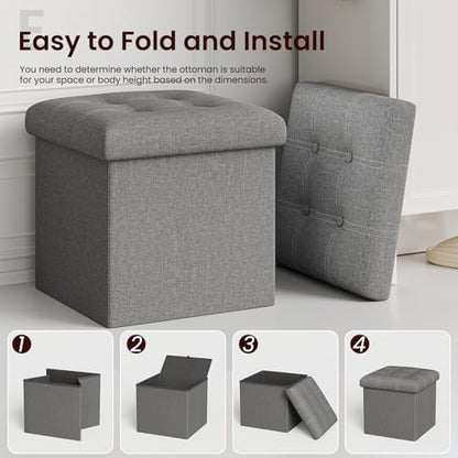 Storage Ottoman, Small Ottoman Foot Rest, Ottoman with Storage, Grey | Ottoman, 15-Inch Foldable Design with Hidden Storage & Padded Seat, Ideal for Dorm, Living Room & Bedroom