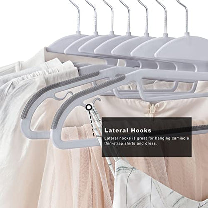 BAGAIL Plastic Hangers 50 Pack with Non-Slip Design,0.2 Inches Thick, 360°Swivel Hook Space Saving Organizer for Bedroom Closet,Shirts,Pants(Grey- S Shaped)