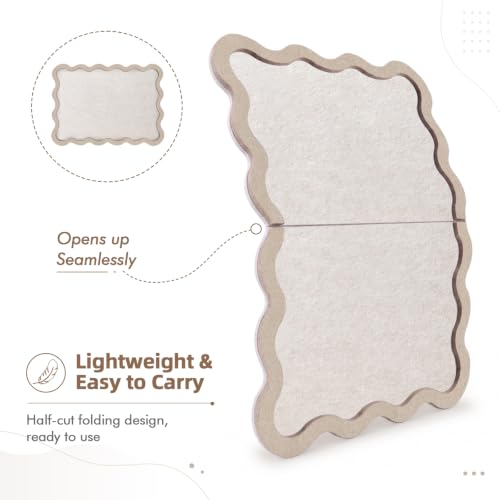VABAMNA Scalloped Felt Bulletin Board 24"x18", Felt Cork Board Alternative for Wall, Foldable Picture Self-Adhesive Boards with Pins Hooks, Vision Boards for Photo Display School Home Office, Oatmeal