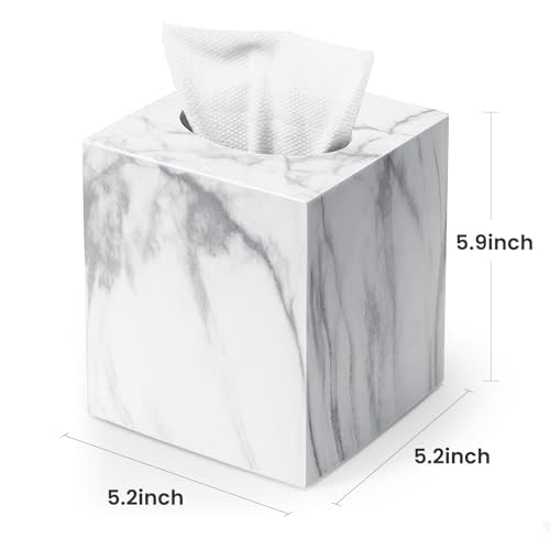Square Tissue Box Cover, Marble Modern Facial Paper Holder, Cube Acrylic Tissue Holder Accessories for Bathroom Vanity Countertop, Bedroom Dresser, Night Stand, Desk, Office