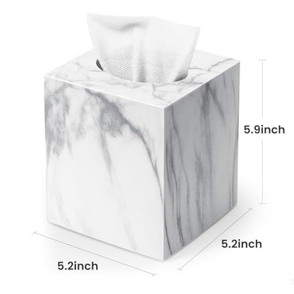 Square Tissue Box Cover, Marble Modern Facial Paper Holder, Cube Acrylic Tissue Holder Accessories for Bathroom Vanity Countertop, Bedroom Dresser, Night Stand, Desk, Office