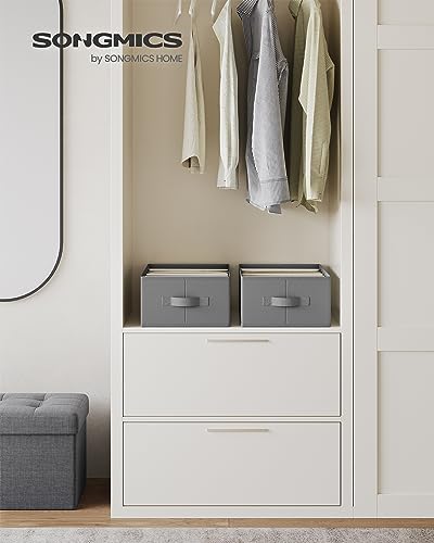 SONGMICS Set of 2 Large Size Wardrobe Clothes Organizers, Dove Gray | 6-Compartment Foldable Drawer Organizers with Handles, 16.5 x 11.8 x 6.7 Inches, for Pants, Sweaters, Jeans URUS009G02