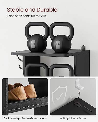 VASAGLE 7-Tier Vertical Shoe Rack, Narrow Shoe Storage Organizer with Hooks, Slim Corner Tower Shelf, Space-Saving for Entryway and Bedroom, Black ULBS200T16
