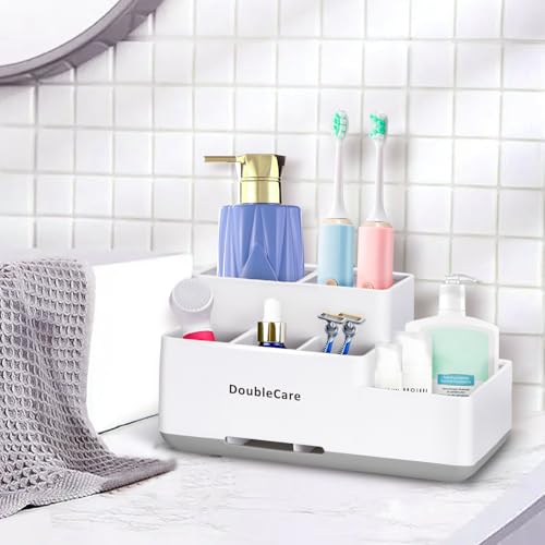 Toothbrush Holder with Anti-Slip, Bathroom Organizer Countertop Detachable | 6 Compartment Multifunctional Storage, Easy Cleaning, Bathroom Caddy for Toothpaste, Shaver,Great for Home, Vanity Organizer