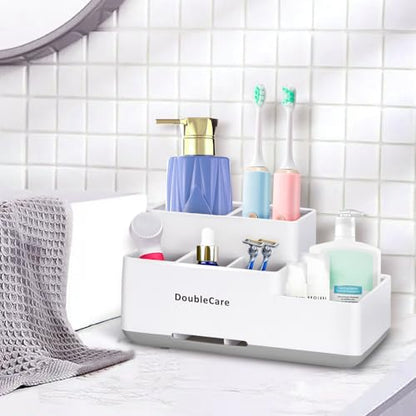 Toothbrush Holder with Anti-Slip, Bathroom Organizer Countertop Detachable | 6 Compartment Multifunctional Storage, Easy Cleaning, Bathroom Caddy for Toothpaste, Shaver,Great for Home, Vanity Organizer