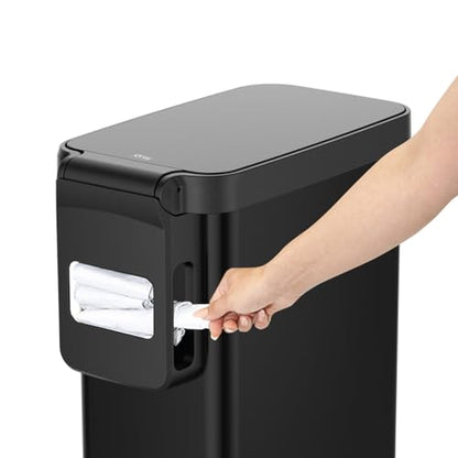 Glad Slim Trash Can with Clorox Odor Protection - Narrow Kitchen Garbage Bin with Soft Close Lid, Step On Foot Pedal and Waste Bag Roll Holder, Black, 12 Gallon/45 Liter