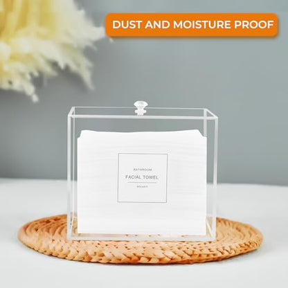 Disposable Face Towel Holder, Acrylic Face Towelettes Storage Box for Face Towels, Facial Towel Containers, Makeup Remover Cloth Organizer