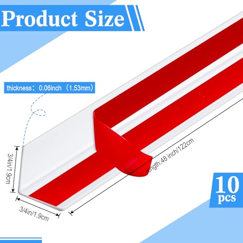 10 Pcs Wall Corner Protector Guards with Self Adhesive, 3/4 x 48 Inches Plastic Vinyl Corner Shield Trim Molding for Furniture Door Tables Cabinet Edge, Avoid Scratching, Easy Install, White