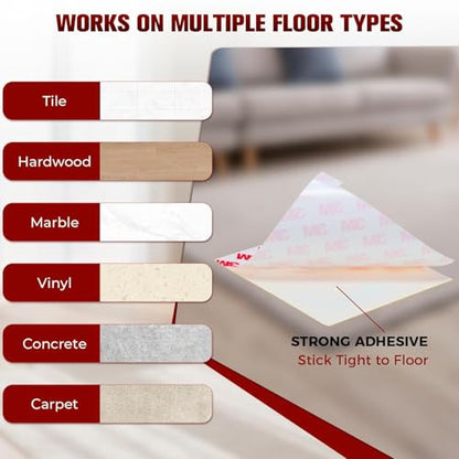 12PC Carpet Tape Double Sided, Heavy Duty Rug Tape for Hardwood Floors, Non-Slip Carpet Adhesive Tape for Area Rugs, Strong Grip