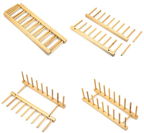 Lawei 4 Pack Bamboo Dish Drying Rack, Plate Rack Stand Pot Lid Holder, Dish Organizer Racks for Plates, Cups, Bowls, Cutting Board, Drying Rack Stand Drainer, Kitchen Cabinet Organizer