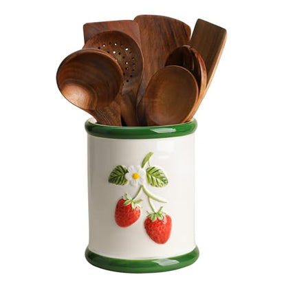 Ceramic Fruit Embossed Kitchen Utensil Holder For... (Strawberry | Ceramic)