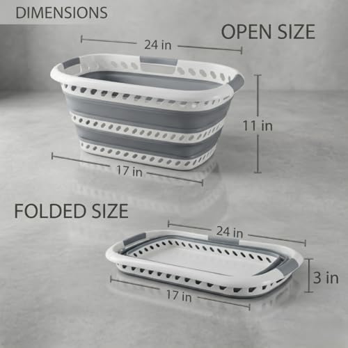 Laundry 360 Collapsible Laundry Basket 40L | Portable | Space Saver Storage | Hold 2 Loads | Store Under the Bed or Closet | Good for Kids | Dorm | Bedroom | Large | White/Grey
