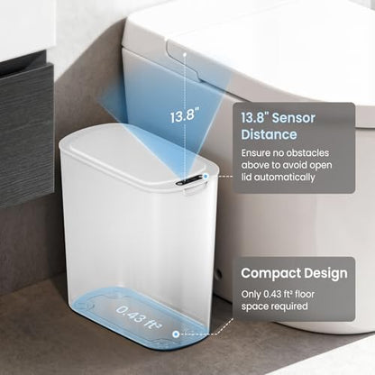 Cesun Automatic Small Bathroom Trash Can with Lid, 2.6 Gallon, White | Motion Sensor, Plastic, Touchless, Odor Control, Smart Garbage Can, Battery Operated, Manual Button, for Office/RV/Bedroom