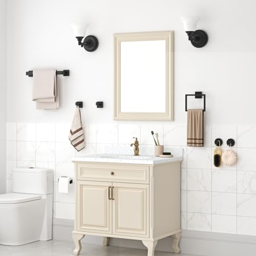 Bathroom Hardware Accessories Set: Bath Towel Bar Set, Towel Racks for Bathroom Wall Mounted, SUS304 Stainless Steel (Matte Black, 7-Pieces)