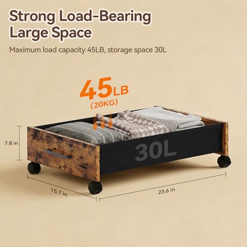 Wooden Under Bed Storage Drawer with Wheels for Space-Saving Storage | Ideal for seasonal clothing, extra blankets, shoes and everyday household essentials