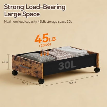 Wooden Under Bed Storage Drawer with Wheels for Space-Saving Storage | Ideal for seasonal clothing, extra blankets, shoes and everyday household essentials
