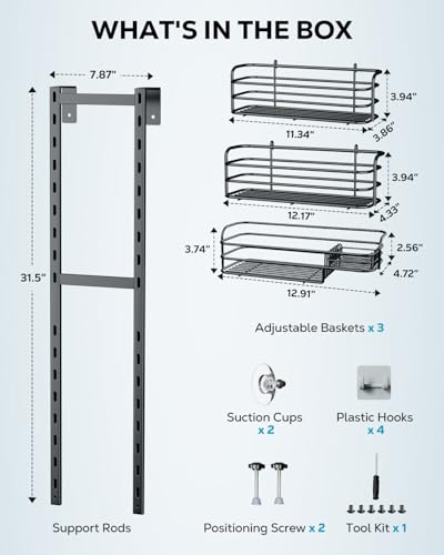 Nieifi Over The Door Shower Caddy, Adjustable Hanging Shower Organizer | Adjustable hanging baskets, 4 hooks, large capacity, rustproof steel, pantry organizer, drill free, for bathroom, black