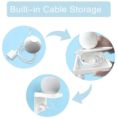 Outlet Shelf with Cord Storage, White Wall Holder for Bathroom, 1 Pack | Fits Decora and standard duplex outlet, Wall Organizer for Smart Home Decor Space Saving Power Tools