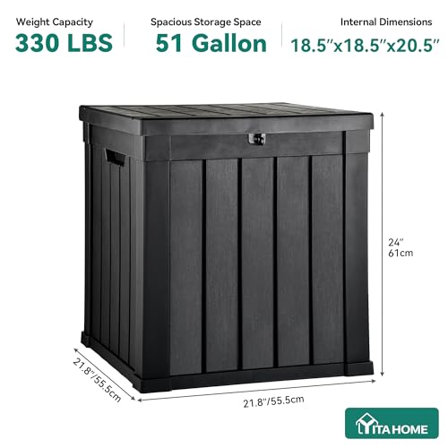 YITAHOME Deck Box | 51 Gallon Weatherproof Outdoor Storage Container for Patio Cushions, Pool Supplies, Garden Tools, Lockable Lid and Side