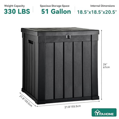 YITAHOME Deck Box | 51 Gallon Weatherproof Outdoor Storage Container for Patio Cushions, Pool Supplies, Garden Tools, Lockable Lid and Side