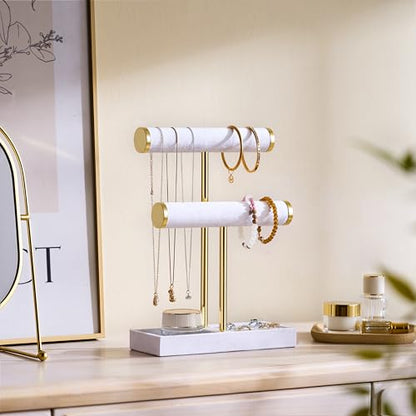 bussdis 2 Tier Bracelet Holder Display, Necklace Holder Organizer, White | Velvet Necklace Holder | Jewelry Tree | Jewelry Towers | Jewelry Stand Organizer for Necklaces, Bracelets, Earrings, Rings