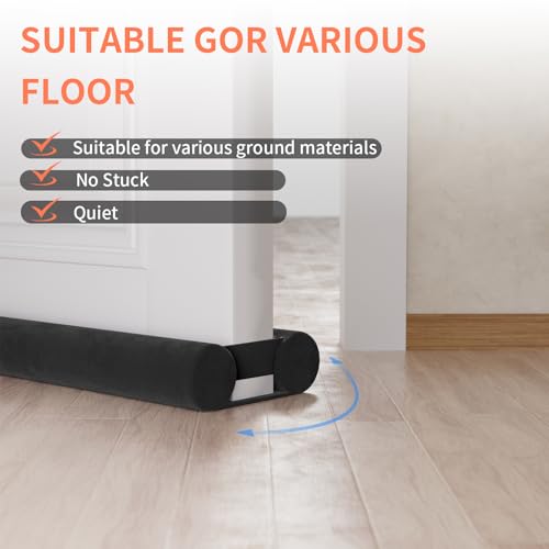 Door Draft Stopper for Doors 29-35" No Adhesive Dr... (Black | Flannel)
