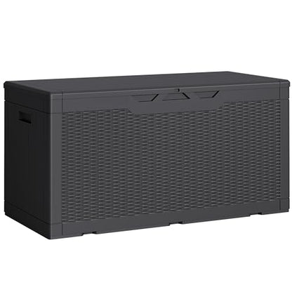 Greesum Outdoor Storage Box 100 Gallon Storage Bin with Lid for Patio Furniture, Garden Tools, Pool Supplies, Lockable, Waterproof and UV Resistant, Black | for Patio Furniture, Garden Tools, Pool Supplies, Lockable, Waterproof and UV Resistant