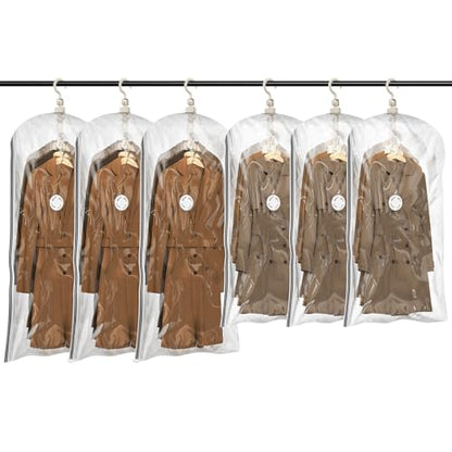 TAILI Hanging Vacuum Storage Bags Space Saver Bags, Vacuum Sealer Bags for Clothing, Suits and Jackets, Closet Organizers and Storage, (3 Long, 3 Short) Clear